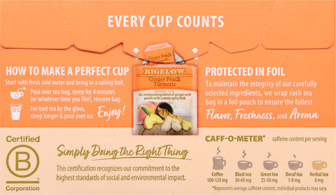 Bigelow Ginger Peach Turmeric Herbal Tea 18 CT