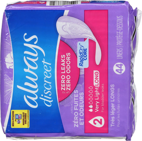 Always Discreet Very Light Long Liners 44 CT