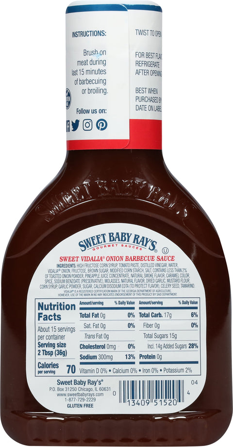 Sweet Baby Ray's Sauce BBQ Sweet Vidalia Onion 18 OZ