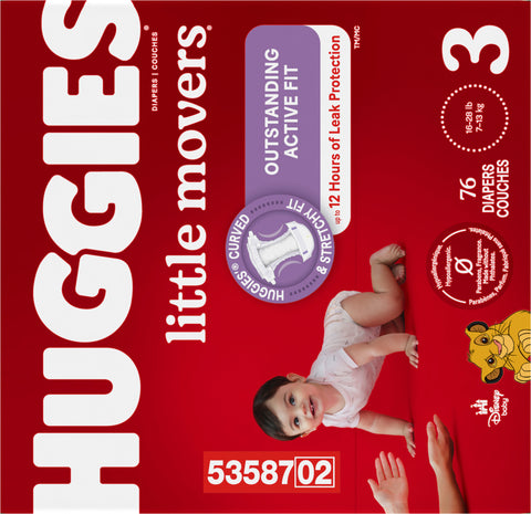 Huggies Little Movers Baby Diapers, Size 3, 76 Ct