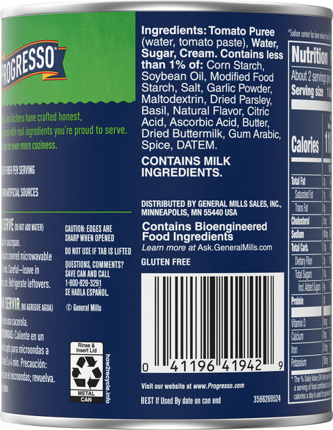 Progresso Soup High Fiber Creamy Tomato Basil 19 OZ