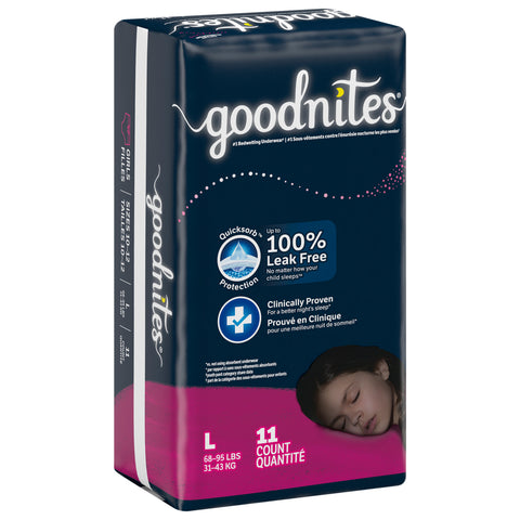 Goodnites Girls' Nighttime Bedwetting Underwear, Size Large (68-95 lbs), 11 Ct