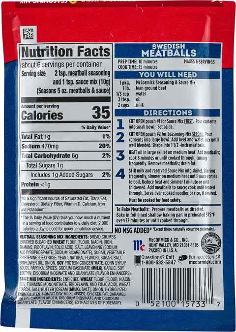 McCormick Mix Swedish Meatball 2.11 OZ