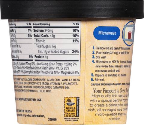 McCann's Vanilla Honey Irish Oatmeal Cup 1.9 OZ