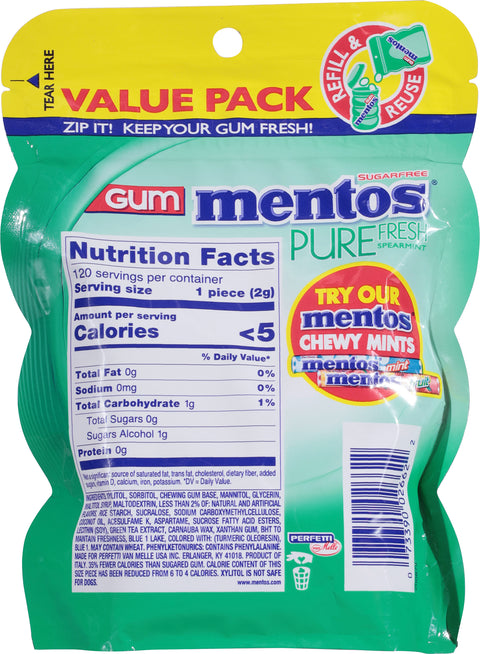 Mentos Pure Fresh Sugarfree Spearmint Gum Value Pack 120 ea