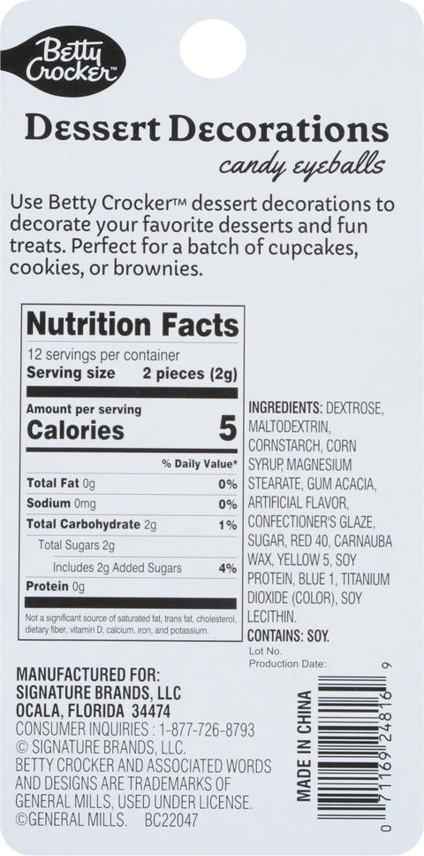 Betty Crocker Candy Eyeballs Dessert Decorations 0.8 OZ