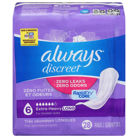 Always Discreet Long Extra Heavy Pads 28 ea - 2 Pack