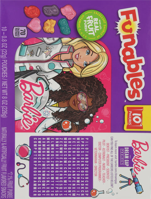 Funables Barbie Fruit Flavored Snacks 10-0.8 oz Pouches -8 Pack