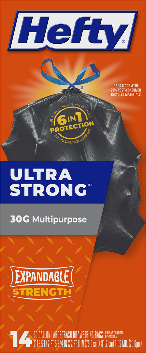 Hefty Ultra Strong 30 Gallon Large Trash Drawstring Bags 14 CT