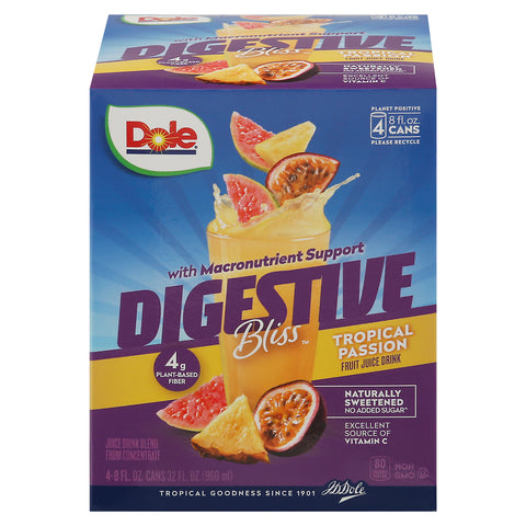 Dole Digestive Bliss Tropical Passion Fruit Juice Drink 4 - 8 fl oz Cans - 6 Pack