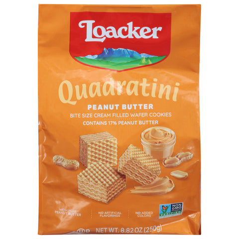 Loacker Quadratini Peanut Butter Wafer Cookies with Pure Peanut Butter 8.82 oz - 6 Pack