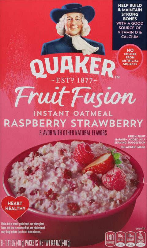 Quaker Fruit Fusion Instant Oatmeal Raspberry Strawberry 8.4 OZ