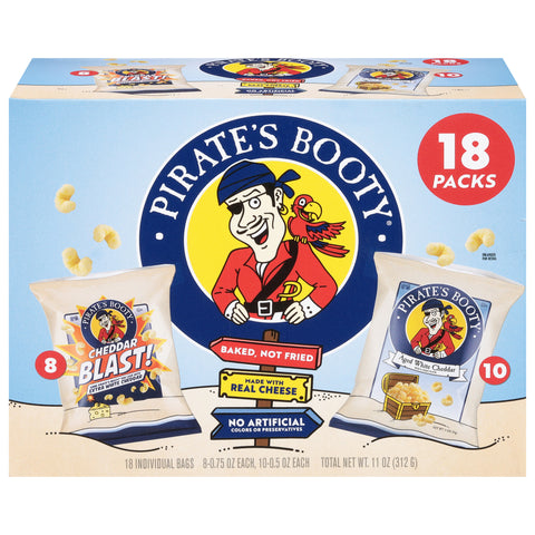 Pirate's Booty Cheddar Blast/Aged White Cheddar Puffs Bag 18 ea - 4 Pack