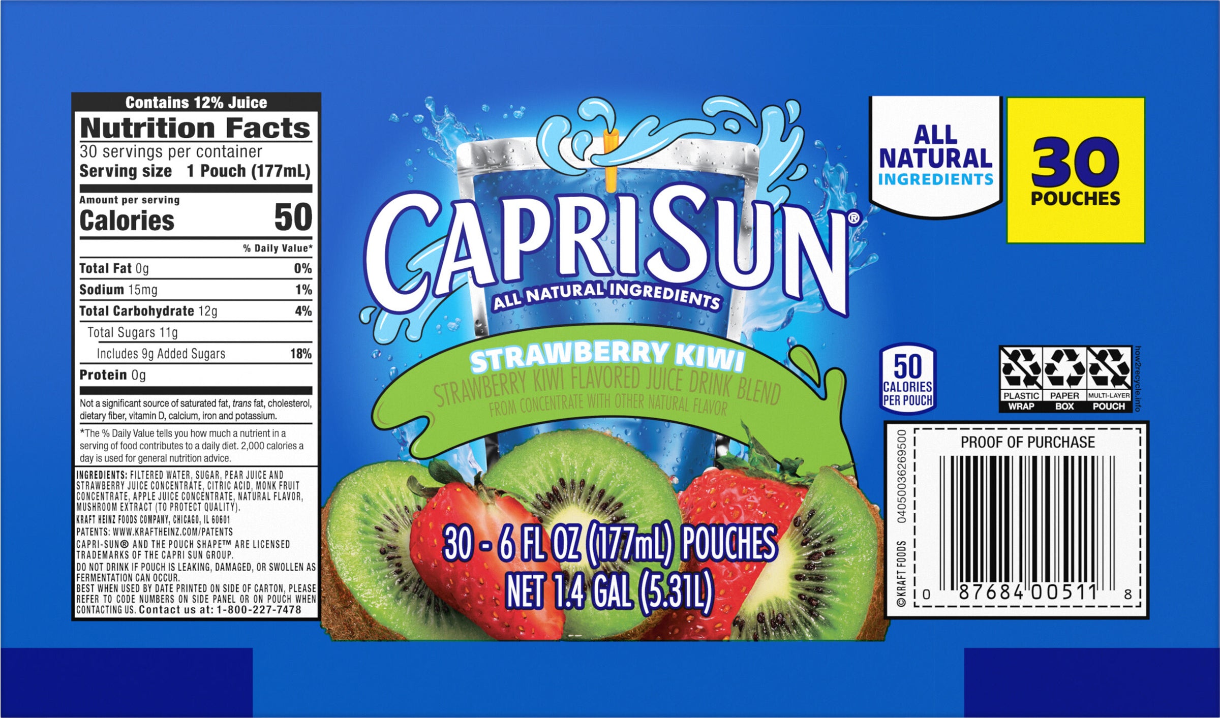 Capri Sun Juice Strawberry Kiwi - 6 FZ Pouches 30 Pack