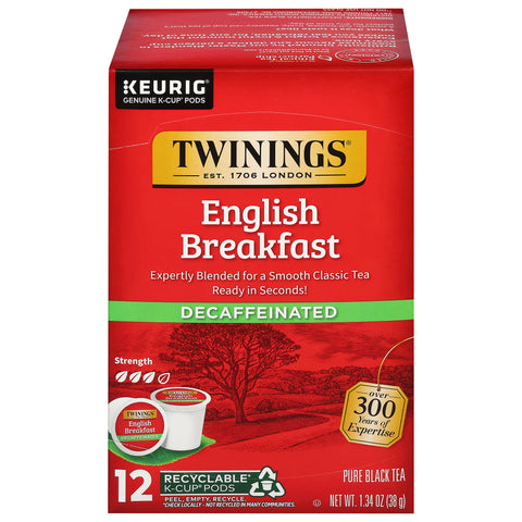 Twinings Decaffeinated Pure English Breakfast Black Tea 12 K-Cup Pods