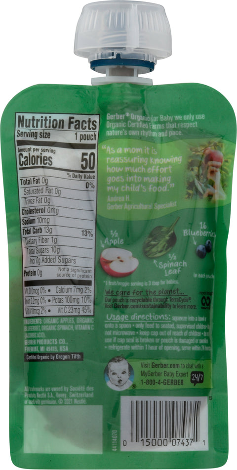 Gerber 2nd Foods Organic Pouch Apples Blueberries & Spinach 3.5 OZ