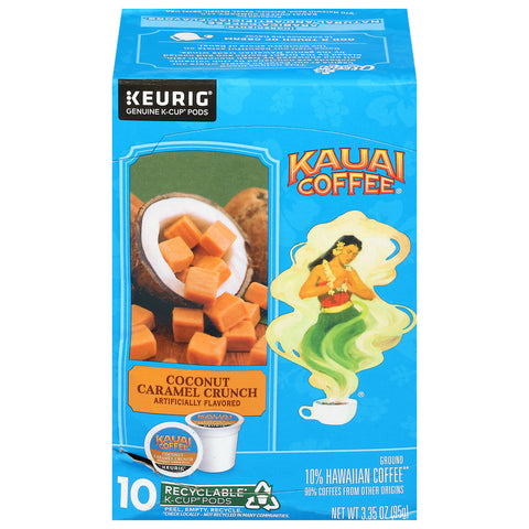 Kauai Coffee Ground 10% Hawaiian Coconut Caramel Crunch Coffee 10 K-Cup Pods - 6 Pack