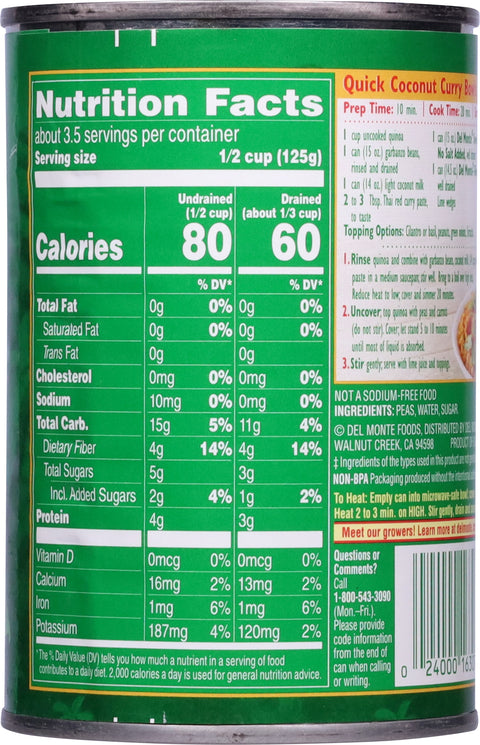 Del Monte Vegetables Fresh Cut Sweet Peas No Salt Added 15 OZ
