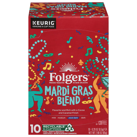 Folgers Medium Dark Mardi Gras Blend Coffee 10 - 0.29 oz K-Cup Pods - 6 Pack