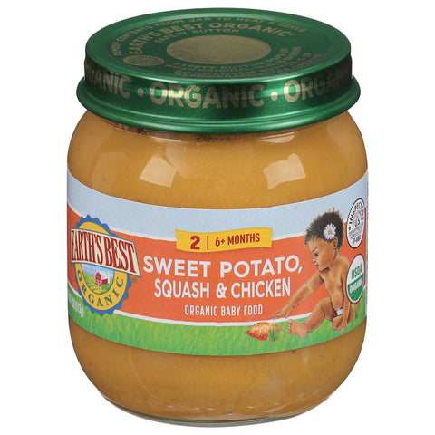 Earth's Best Organic 2 (6+ Months) Sweet Potato, Squash & Chicken Baby Food 4 oz - 10 Pack