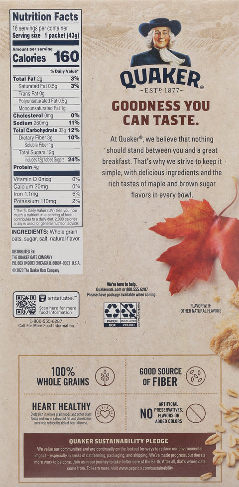 Quaker Instant Oatmeal Maple & Brown Sugar 27.3 OZ