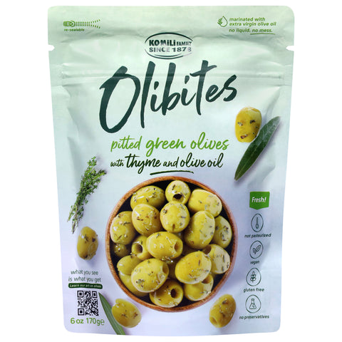 Olibites Pitted Green Olives with Thyme and Olive Oil 6 oz