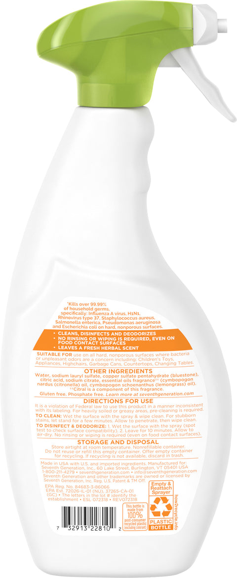 Seventh Generation Multi Surface Cleaner Spray Lemongrass & Thyme 26 FZ