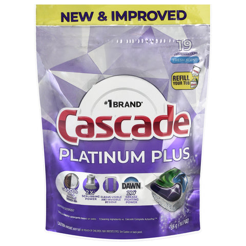 Cascade Platinum Plus ActionPacs Fresh Scent Dishwasher Detergent 19 Each - 4 Pack