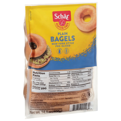 Schar Gluten-Free Pre-Sliced New York Style Plain Bagels 14.1 oz