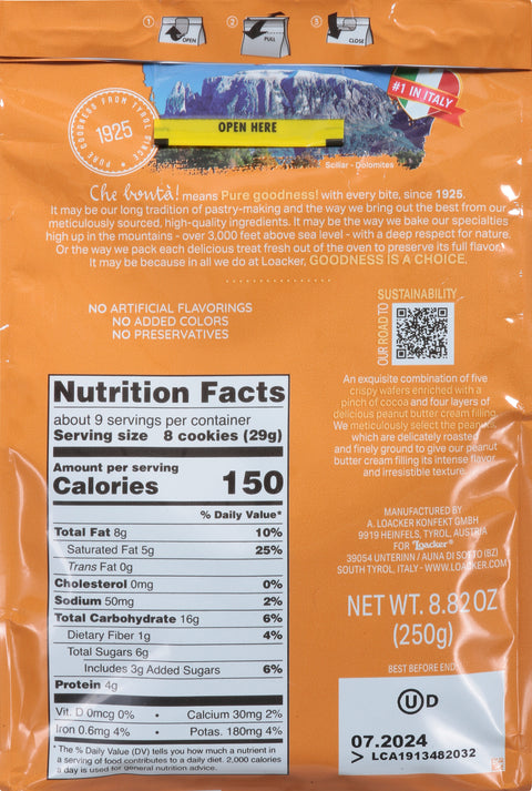Loacker Quadratini Peanut Butter Wafer Cookies with Pure Peanut Butter 8.82 oz