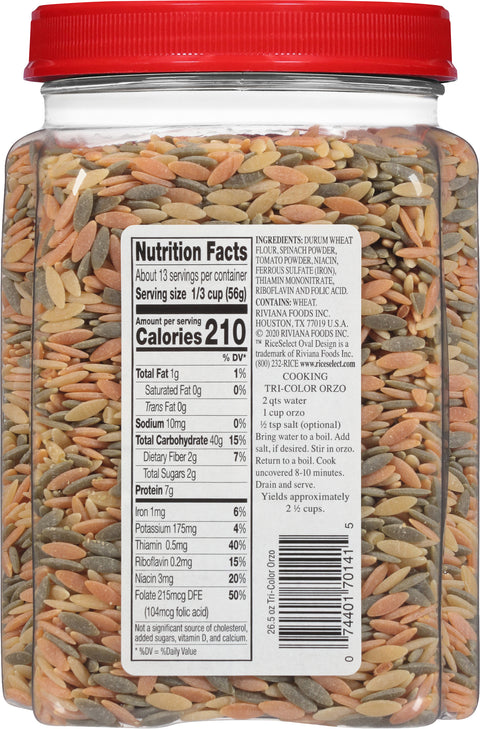 Rice Select Tri-Color Orzo Pasta 26.5 OZ