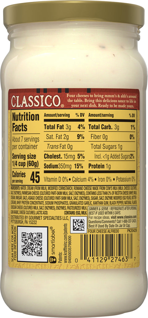 Classico Sauce Pasta Four Cheese Alfredo 15 OZ