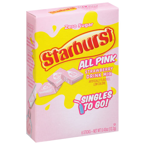 Starburst Singles to Go! Zero Sugar All Pink Strawberry Drink Mix 6 ea