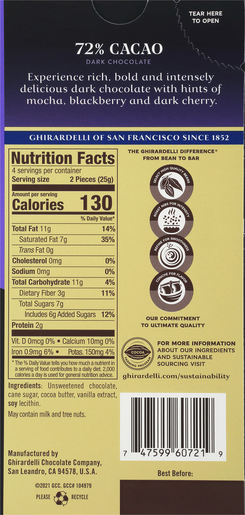 Ghirardelli Intense Dark Twilight Delight 72% Cocoa Bar 3.5 OZ