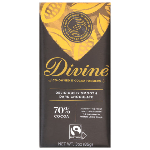 Divine Chocolate 70% Cocoa Dark Chocolate 3 oz