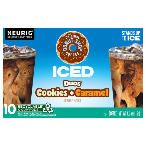 The Original Donut Shop ICED Duos Cookies + Caramel Coffee, Keurig Single Serve K-Cup Pods, 10 Count - 6 Pack