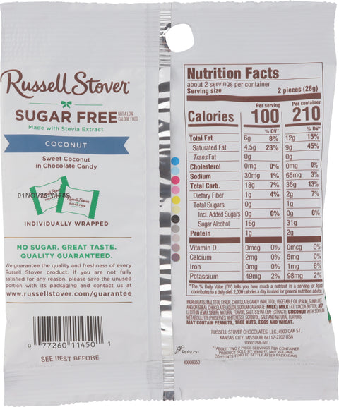 Russell Stover Sugar Free Coconut Chocolate Candy 4 Each