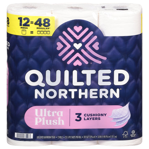 Quilted Northern 3-Ply Premium Unscented Bathroom Tissue Mega Roll 12 ea - 4 Pack