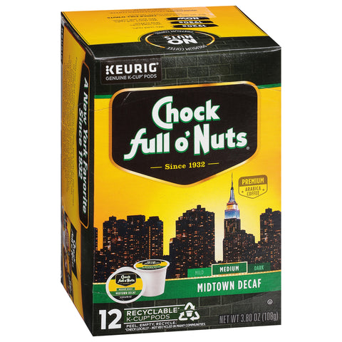 Chock Full O'Nuts Medium Arabica Midtown Decaf Coffee 12 K-Cup Pods