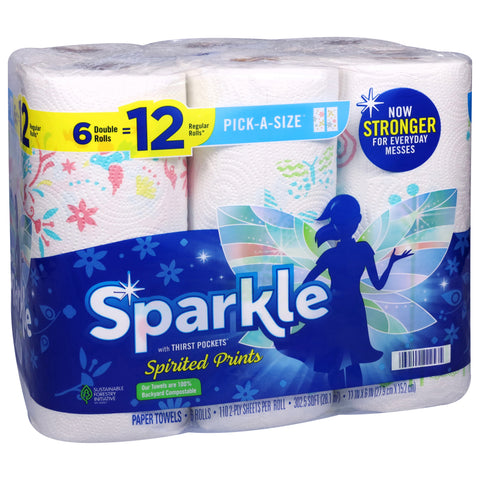 Sparkle Womens Pick A Size Spirited Prints 2 Ply Paper Towels with Thirst Pockets 6 ea