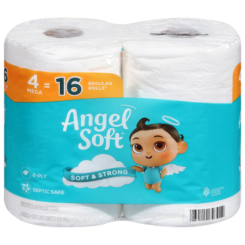 Angel Soft 2-Ply Unscented Bathroom Tissue Mega 4 ea - 12 Pack