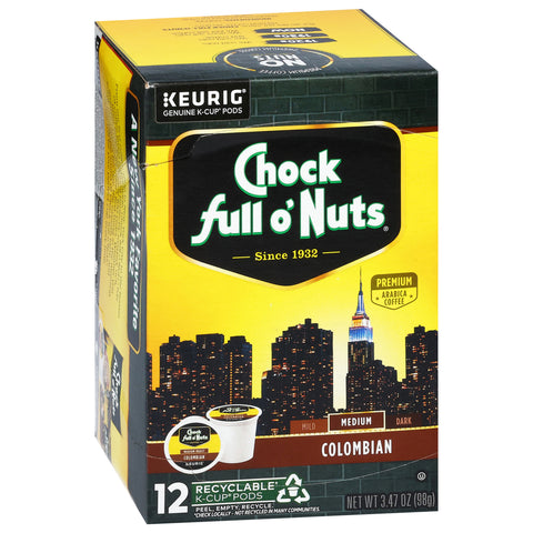 Chock Full O'Nuts Medium Roast Colombian Coffee 12 K-Cup Pods