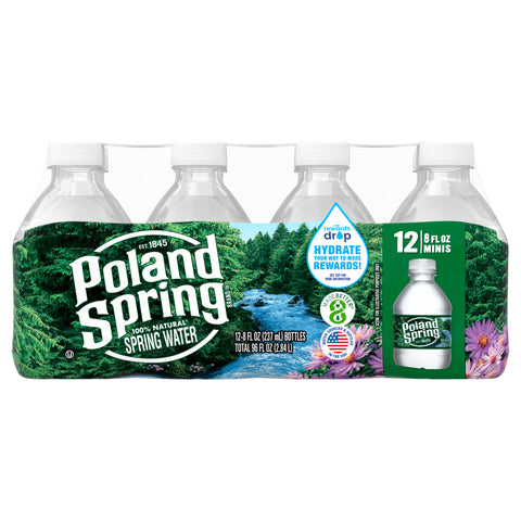 POLAND SPRING Brand 100% Natural Spring Water, 8-ounce mini plastic bottles (Pack of 12) - 4 Pack