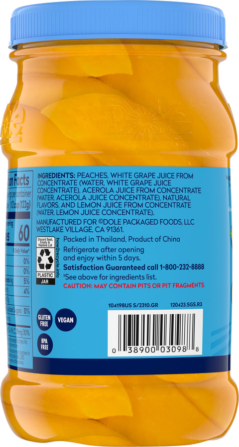 Dole Fruit Jar Peaches Sliced In 100% Juice 23.5 OZ