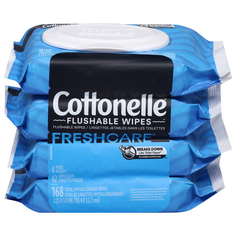Cottonelle Fresh Care Flushable Wet Wipes, Adult Wet Wipes, 4 Flip-Top Packs, 42 Wipes per Pack (168 Total Flushable Wipes)