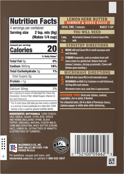 McCormick Lemon Herb Butter Sauce Mix - 0.87 OZ 12 Pack