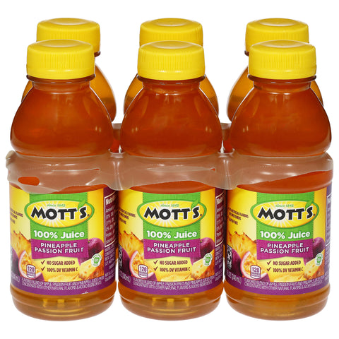 Mott's Pineapple Passion Fruit 100% Juice 6 - 8 fl oz Bottles - 4 Pack