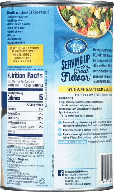 College Inn Broth 40% Less Sodium Chicken 48 OZ
