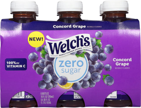 Welch's Concord Grape Zero Sugar Drink 10 fl oz On-the-Go Bottle (Pack of 6)