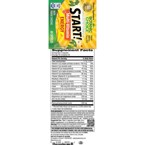 Botanic Choice START MULTI VITAMIN / ENERGY - 60 CT 12 Pack